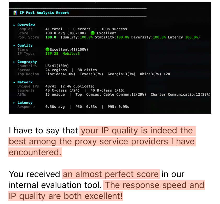 Customer message: your IP quality is indeed the best among the proxy service providers